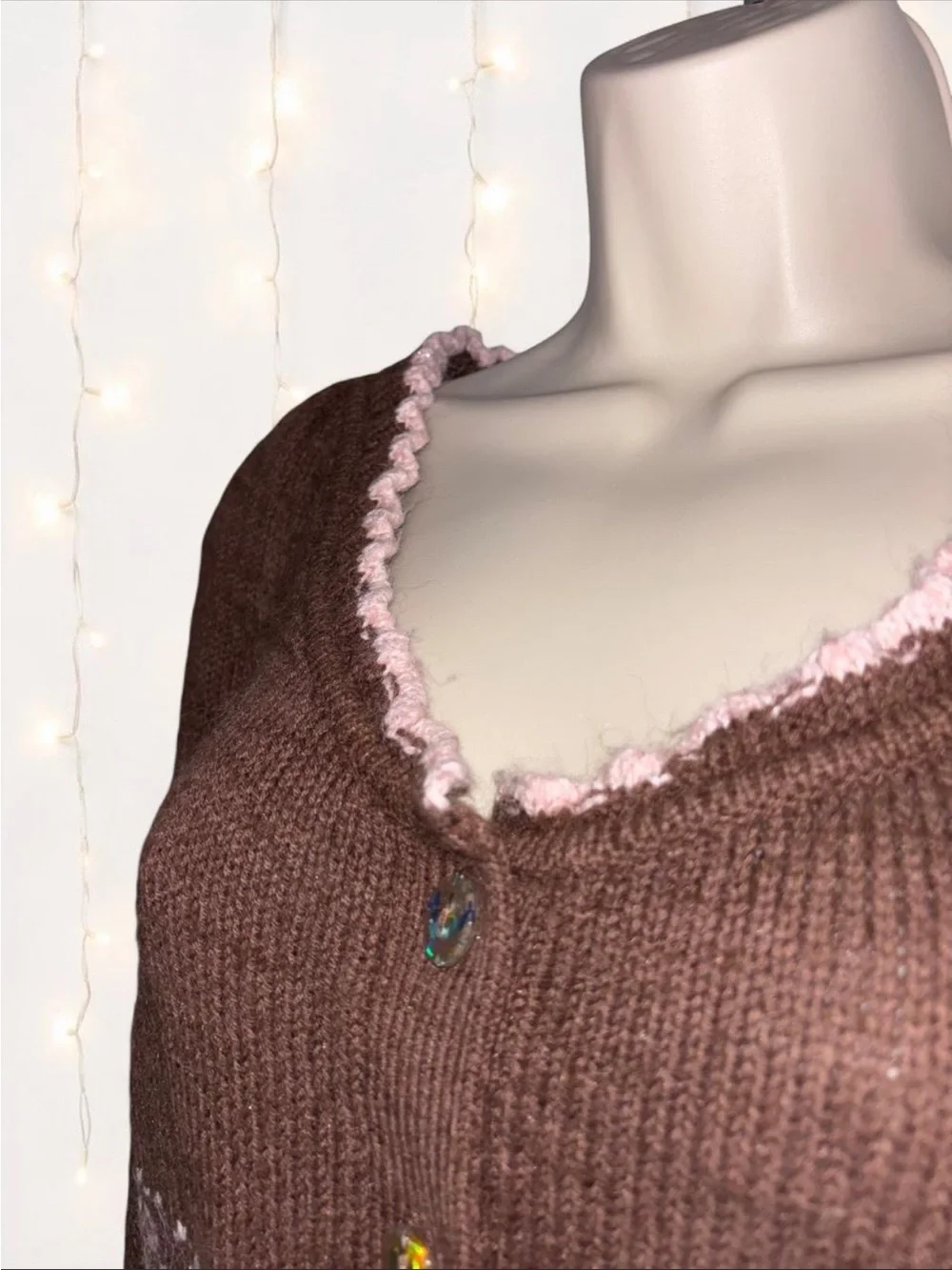Kimchi Blue Brown Floral Trim Knit Cardigan Sweater - Women’s S - Picture 4 of 6